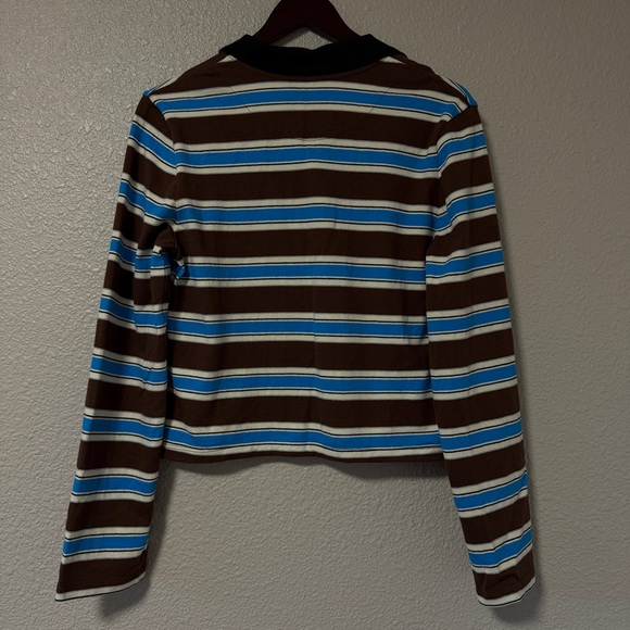 NWOT VENROY Striped Jersey Polo Striped Retro Rugby Long Sleeve Cropped Top L - Picture 7 of 7